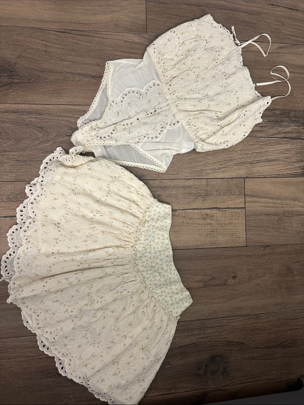 Free People Cream Eyelet Lace Skirt Set